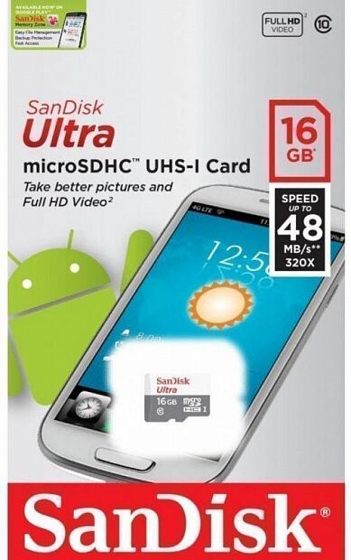 SanDisk Ultra microSDHC 16GB Class 10 UHS-I 48Mb/s 